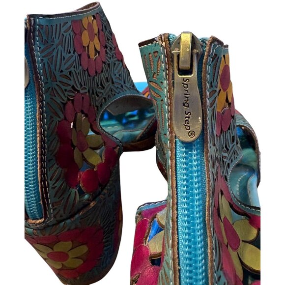 $160 Spring Step L’Artiste 41 9.5 10 Sandals Cutout Bootie Kenzee Shoes Blue - Picture 8 of 10
